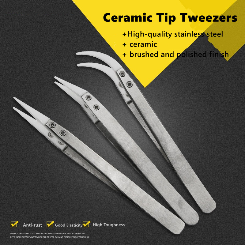 Smd Tweezer Set - 高温耐性セラミックピンセットセット、電子機器PCB SMD修理、はんだ付け、ラボ用の静電気防止絶縁チップ3個