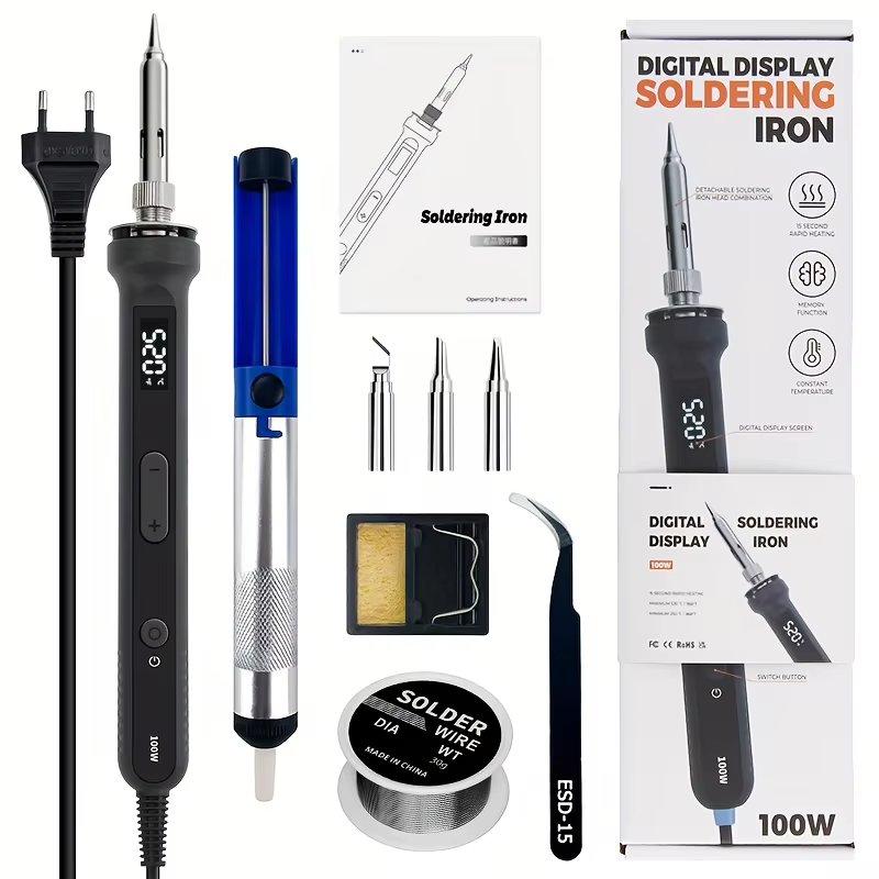 Electronics Repair Kit - 100Wデジタルはんだごてキット、温度調整可能な電気溶接ツール、バイク修理および電子回路修理用