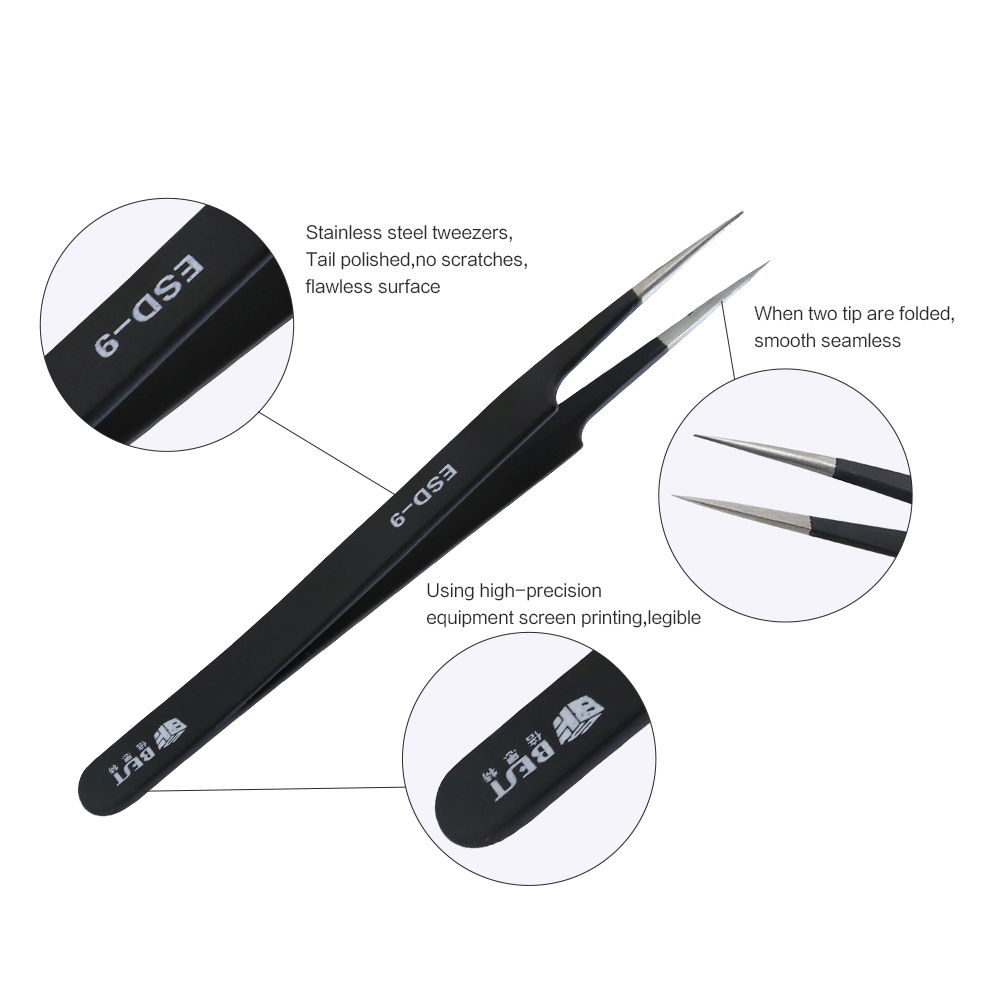BST-ESD-9 帯電防止ピンセット解剖学的外科用抗磁気ツ - Smd Tweezer Set のレビューと価格